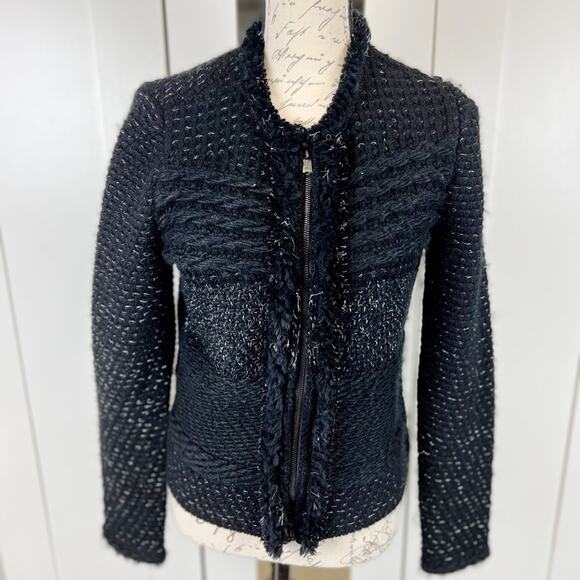 Ann Taylor Black & Silver Wool Blend Chunky Knit Tweed Blazer Jacket Size Small - Picture 7 of 12